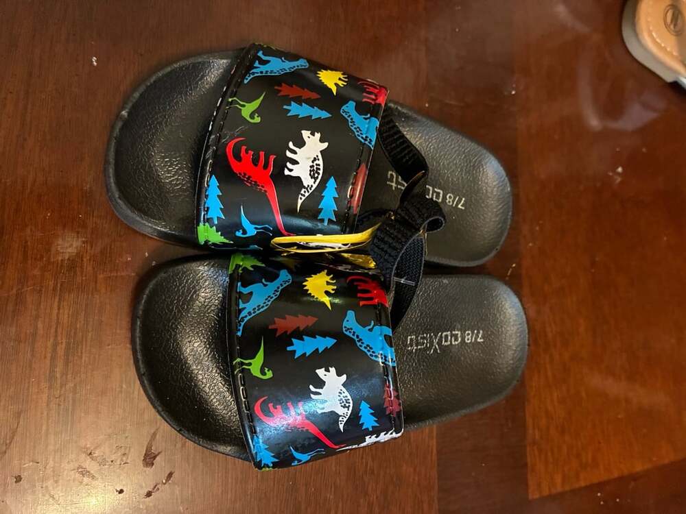CoXist Dinosaur Sandals Size 7/8 Black Back Strap Slide Slippers